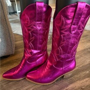 Pink Metallic Western Cowboy Boots